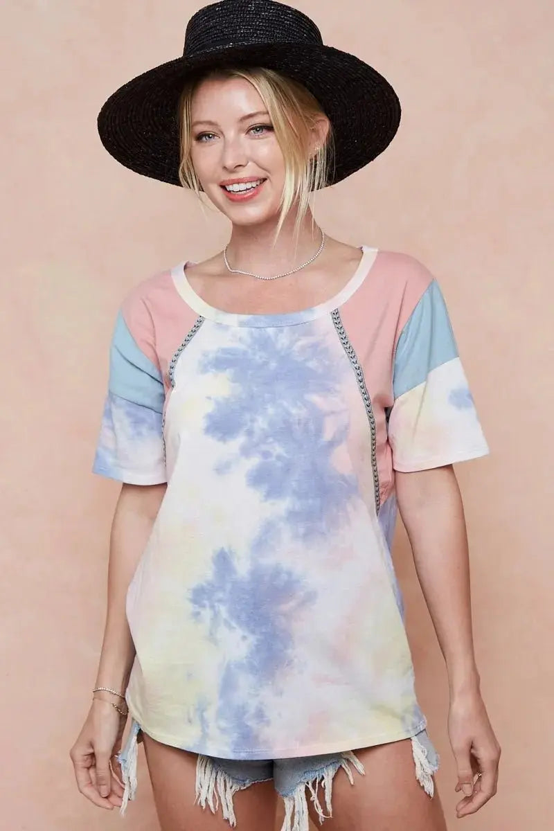 BiBi Tie Dye Printed Cotton Color Block T-Shirt for Women - Love Salve